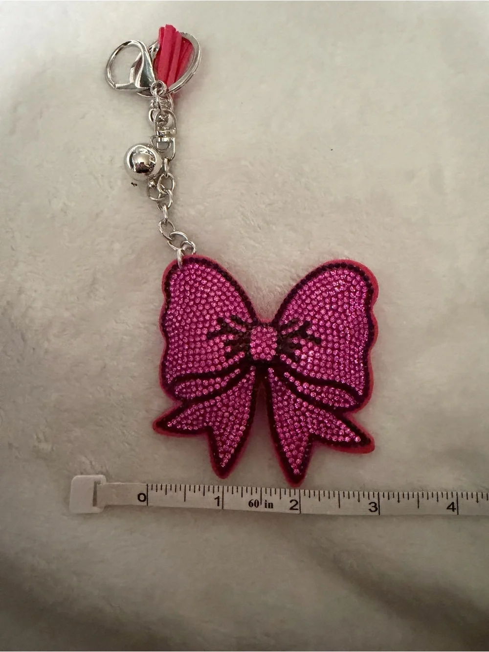 Hot Pink Bow/with Black Rhinestone Trim Charm with Tassel